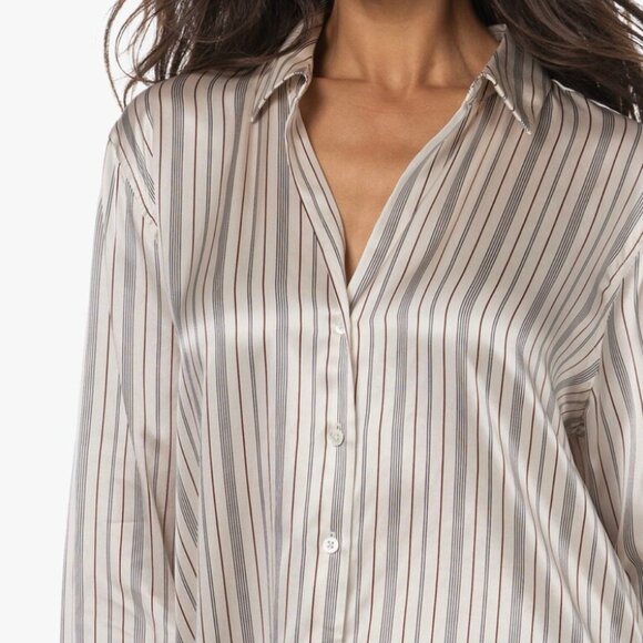 RAILS Dorian Silk Satin Stripe Blouse Womens Large Off White Long Sleeve - Picture 5 of 6